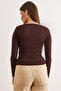 Women's Brown Side Draped Boat Neck See-Through Blouse Blz-19003196 - 2