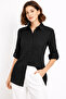 Women's Black Linen Shirt |   Fitted Cut, Sleeve Fold Detail, Buttoned, Casual & Office Chic - - 2
