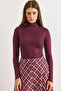 Women's Plum Turtleneck Transparent Stretchy Blouse Blz-19003169 - 5