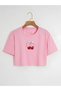 Women's Oversize Crew Neck Cherry Printed Crop T-Shirt
