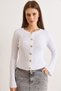 Women's White Gold Buttoned Spanish Sleeve F Corded Fabric Cardigan Hrk-19000388 - 4
