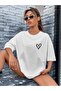 Women's Small Heart Printed Oversized T-Shirt - 2