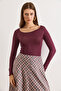 Women's Burgundy Boat Neck See-Through Blouse Blz-19003195 - 4