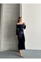 Women's Madonna Collar Sequin Detail Stylish Evening Dress - 2