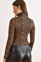 Women's Leopard Brown Turtleneck See-Through Stretchy Blouse Blz-19003169 - 3