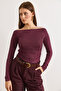 Women's Plum Side Drape Boat Neck Transparent Blouse Blz-19003196 - 2