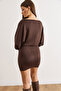 Women's Brown Bat Belted Soft Textured Mini Dress Elb-19002580 - 5