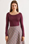 Women's Burgundy Boat Neck See-Through Blouse Blz-19003195 - 2