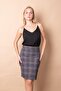 High Waist Above Knee Lightweight Stretch Fabric Stylish Fabric Pencil Skirt-Navy Blue Mint Plaid