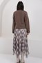 Brown V-Neck Draped Knitted Blouse with Scarf Detail Alc-X14913 - 5