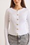 Women's White Gold Buttoned Spanish Sleeve F Corded Fabric Cardigan Hrk-19000388 - 6