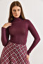 Women's Plum Turtleneck Transparent Stretchy Blouse Blz-19003169 - 6
