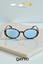 Ovelle Women's Leopard Frame Blue Glass Oval Sunglasses with Accessory Detail Uv400 - 2