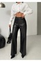 Wide Leg Leather Pants Black