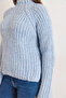 Women's Blue Mock Neck Side Slit Soft Textured Knitwear Sweater Kzk-19001118 - 4