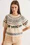 Women's Stone Colored Leaf Stripe Crop Knit Sweater Kzk-19001112 - 4