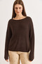 Women's Brown Boat Neck Lace-Like Knit Viscose Content Tok Knitwear Sweater Kzk-19001114 - 2