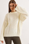 Women's Ecru Hair Braided Loose Fit Knitwear Sweater Kzk-19001119
