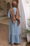 Blue Buttoned Denim Dress with Elastic Waistband - 3
