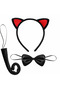 Red Eared Cat Costume Set – Crown Bow Tie Tail 3 Pieces
