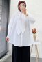 Tie Collar Oversized Women's Shirt Tunic – White - 9