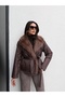 Collar Faux Fur Tie-Up Coat - 2