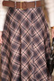 Black Belted Plaid Flared Skirt - 3