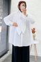 Tie Collar Oversized Women's Shirt Tunic – White - 3