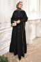 Black Buttoned Elastic Waist Denim Dress - 2