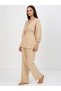 Women Beige V-Neck Top and Trousers Co-Ords - 3