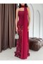 Burgundy Strapless Rhinestone Shawl Detail Long Mermaid Evening Dress - 5