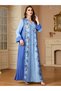 Women Blue Flower Detail V-Neck Jalabiya - 2
