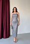 Gray Strapless Beaded Mdii Evening Dress