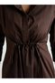 Women Coffee Brown Poplin Cinched Waist Midi Dress - 5