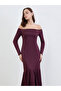 Burgundy Off-Shoulder Mermaid Hem Maxi Dress - 3