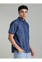 Men Blue Denim Print Short Sleeve Shirt - 4