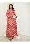 Women Stand Collar Printed Jalabiya With Lace Trim