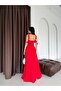 Red Strap Floral Detailed Long Evening Dress - 6