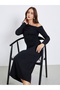 Women Black One Shoulder Bodycon Midi Dress
