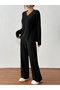 Women Black Textured T-Shirt and Pants Co-Ords - 3