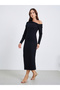 Women Black One Shoulder Bodycon Midi Dress - 4
