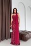 Burgundy Strapless Rhinestone Shawl Detail Long Mermaid Evening Dress