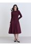 Women Burgundy Long Sleeves A-Line Midi Dress - 3