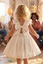 100% Cotton Stylish Special Occasion Girl's Dress with Bag and Bow, Cream - 2