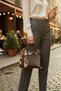 Patent Leather Women's Bag with Gold Lock Detail and Scarf Accessory Zippered Shoulder Bag