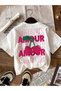 Unisex Amour Cherry Detail Printed Basic Crew Neck Regular T-Shirt 100% Cotton - 2