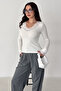 Women's Lace Detailed Ribbed Blouse – Ivory Grace