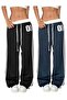 2-Pack 01 Printed White Belted Double Stripe High Waist Women's Wide Leg Sweatpants - 2