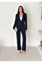 Black Laser Cut Blazer Jacket Palazzo Pants Suit - 3