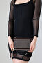 Brown Women's Bag with Chain Strap, Stone Detail, Mini Shoulder and Handbag - 2
